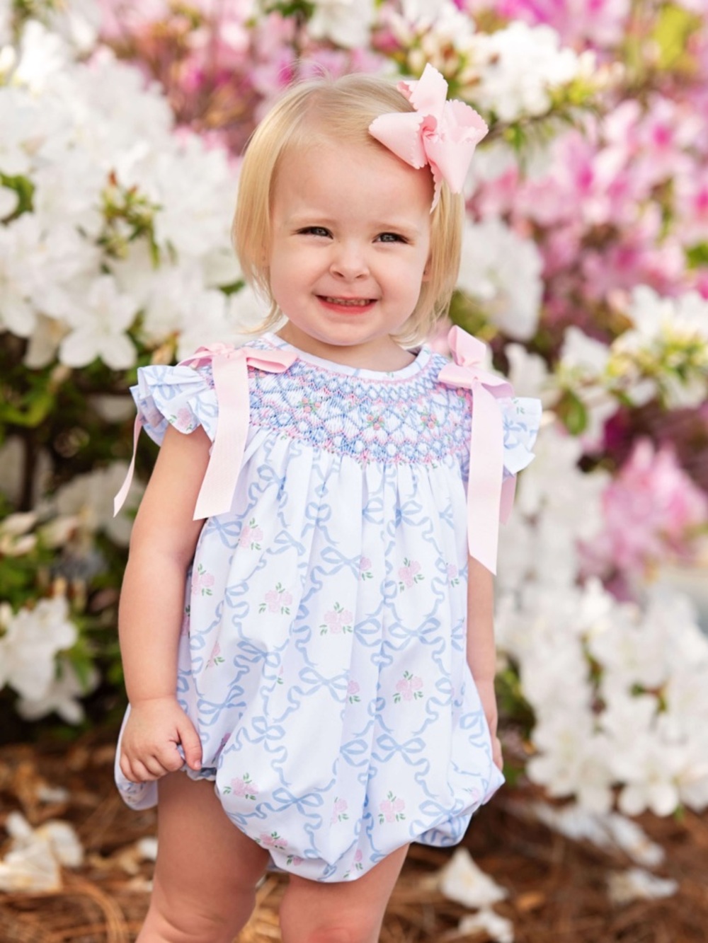 Cecil and Lou Green And Pink
Floral Vines Smocked Dress Bow Sibling Matching 18M